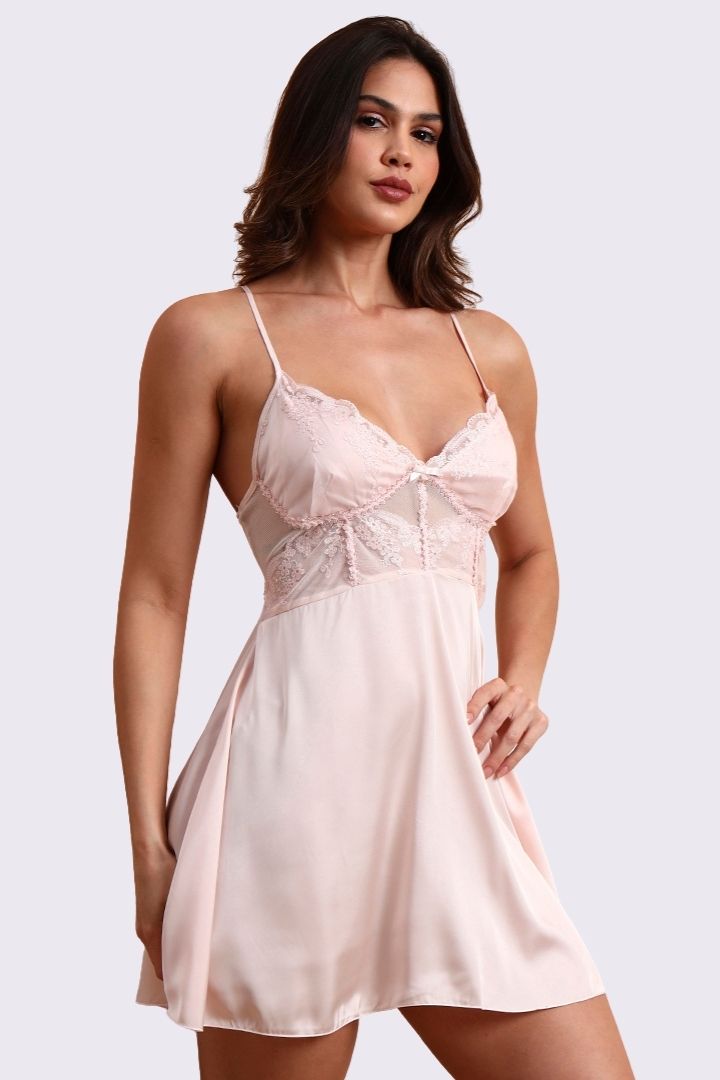 AXTZH Stylish Lace Nightwear with Soft Fabric and Relaxed Flow for Nighttime Elegance X0908-BLUSH-F1S