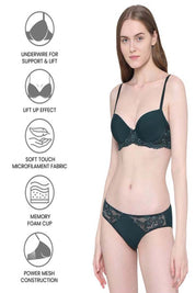 WACOAL BRA BI05B02 Balcony & Beyond Padded Wired Half Cup Everyday Wear Smooth Finish Fashion Bra - Dark Green