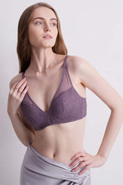 WACOAL BRA IAB317 Emma Lace Padded Non-wired 3/4th Cup Bridal Wear Medium coverage Lace Bra - Purple