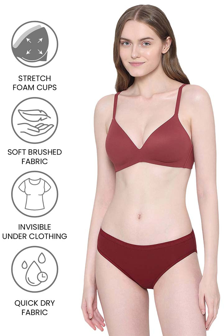 WACOAL BRA 852189 How Perfect Padded Non-wired 3/4th Cup Medium Coverage Seamless T-Shirt Bra - Maroon