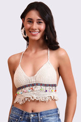 AXTZH Crochet Halter Beachwear Bra Top with Handcrafted Detailing and Playfu-X0169-BEIGE11-BW1PBL