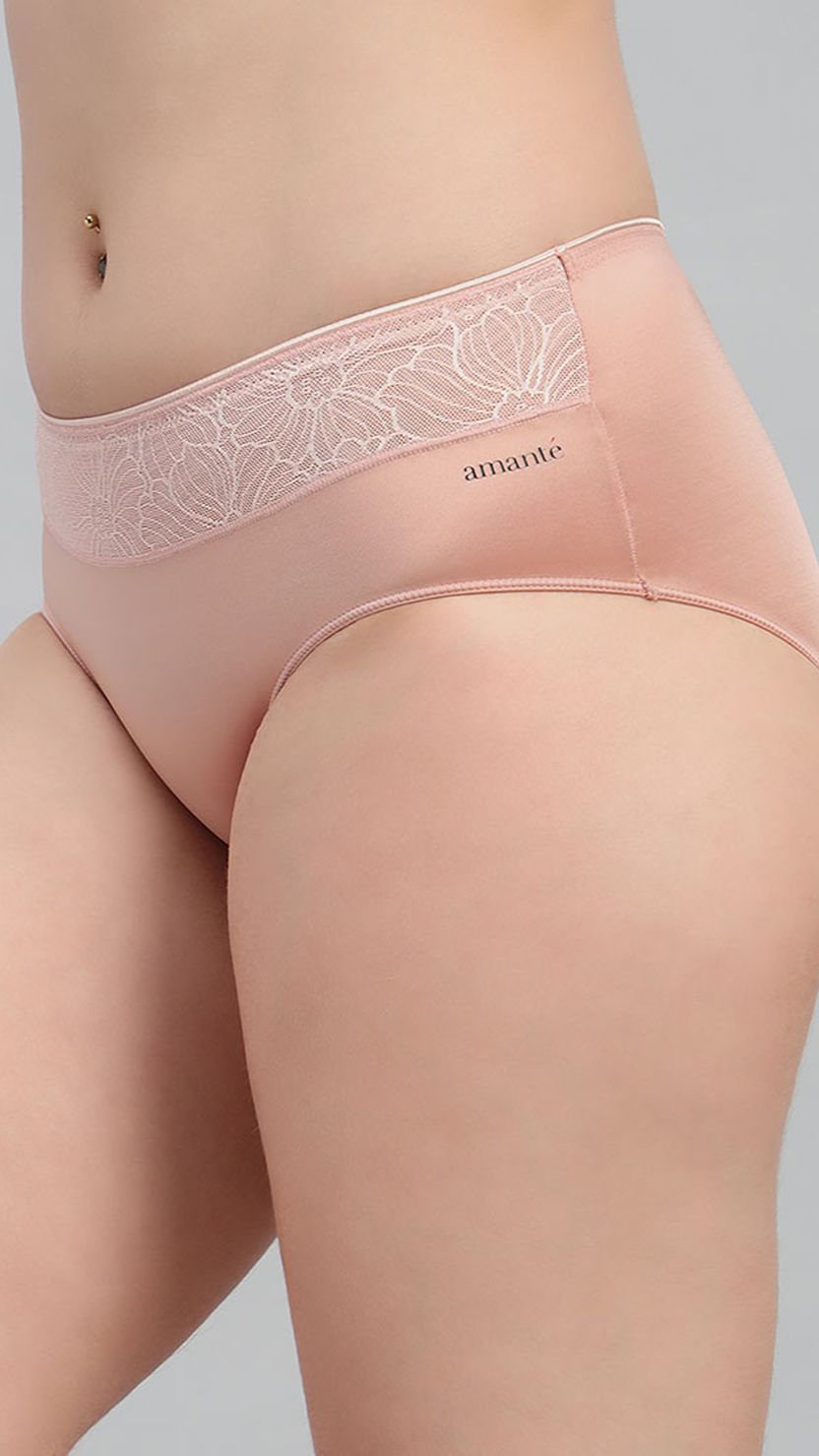 Amante Nude Lace Band Mid Rise Hipster Brief