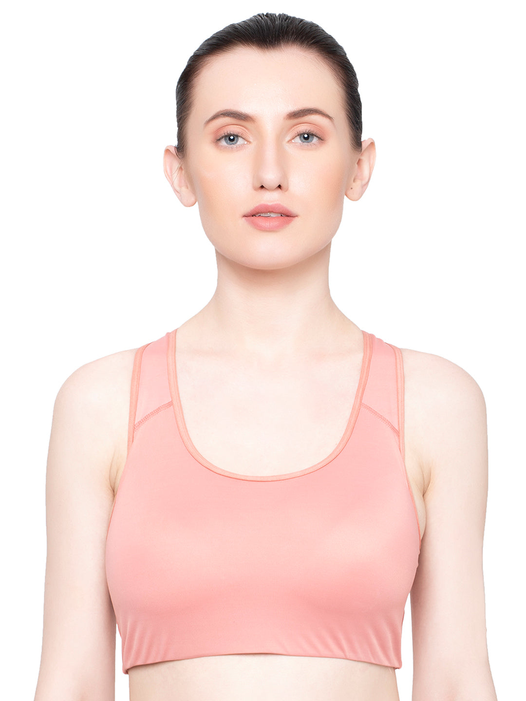 TRIUMPH BRA 110I632-CN Peach-Coloured Triaction Balance Top Lightly Padded Wireless Quick Dry High Bounce Control Sports Bra