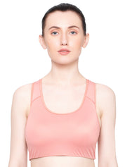 TRIUMPH BRA 110I632-CN Peach-Coloured Triaction Balance Top Lightly Padded Wireless Quick Dry High Bounce Control Sports Bra