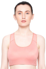 TRIUMPH BRA 110I632-CN Peach-Coloured Triaction Balance Top Lightly Padded Wireless Quick Dry High Bounce Control Sports Bra