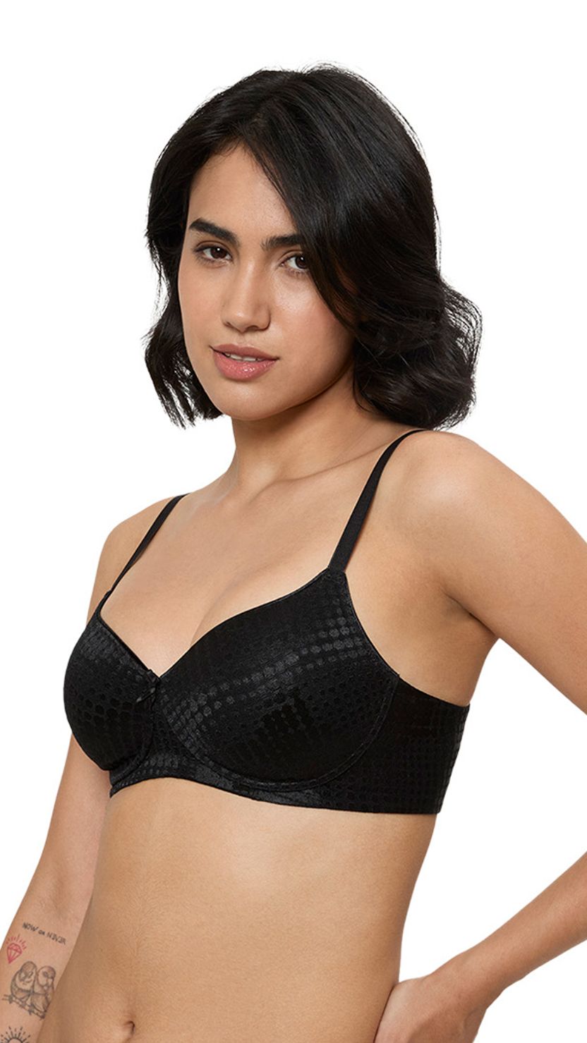 Triumph Black Sheen Jacquard Half Coverage Lightly Padded Bra