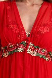 AXTZH Stylish Women’s Nightwear Set with Flared Sleeves and Embellished Waistline X0300-CRIMSON-F11N