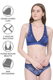 WACOAL BRA 852191 Embrace Lace Non Padded Non Wired 3/4th Cup Bridal Wear Medium coverage Lace Bralette - Dark Blue