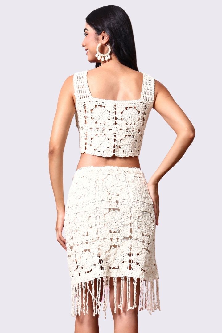 AXTZH Lightweight Beachwear Top for Women Featuring Boho Crochet Detailing-X2526-BEIGE-BW1PBL