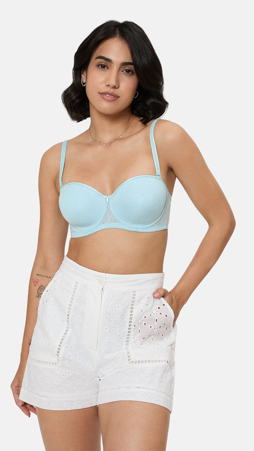 Triumph Sky Blue Comfort Fit Self Pattern Bra