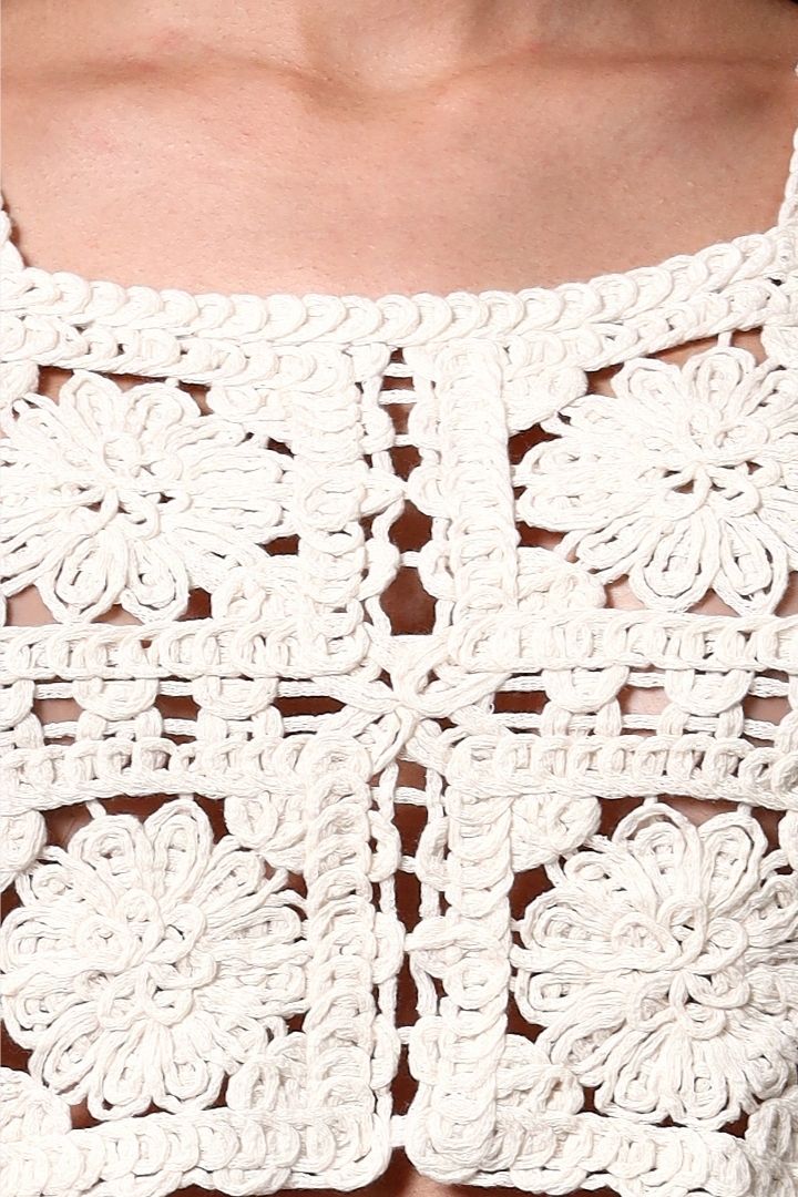 AXTZH Lightweight Beachwear Top for Women Featuring Boho Crochet Detailing-X2526-BEIGE-BW1PBL