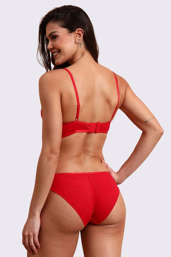 BELLAGIO Alluring Strappy Panty with Sheer Detailing and Coordinated Bra BP5331-RED