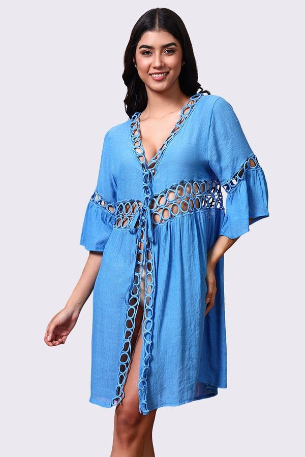 AXTZH  - Lightweight Resort Cover-Up Featuring Crochet Detailing and Breezy Fit-X0630-RBLUE-SNGA2