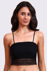 AXTZH Savvyy One-Piece Bralette Bra for Women with Sheer Detailing and Sleek Comfort Fit-X8055-BLACK-CN122