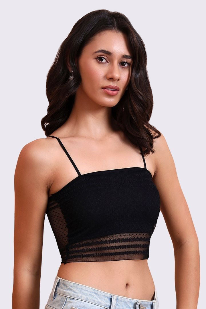 AXTZH Savvyy One-Piece Bralette Bra for Women with Sheer Detailing and Sleek Comfort Fit-X8055-BLACK-CN122