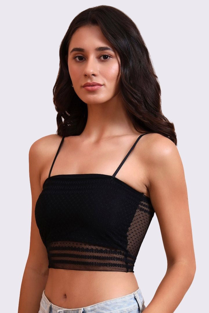 AXTZH Savvyy One-Piece Bralette Bra for Women with Sheer Detailing and Sleek Comfort Fit-X8055-BLACK-CN122