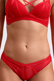 BELLAGIO Contemporary Strappy Bra with Sheer Panels and Flirty Matching Panty BB5331-RED-CN102