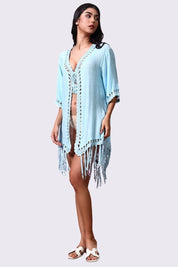 AXTZH Relaxed-Fit Beach Kimono Featuring Handcrafted Detailing and Free-Flowing Finish X0114-SBLUE-SNGA2