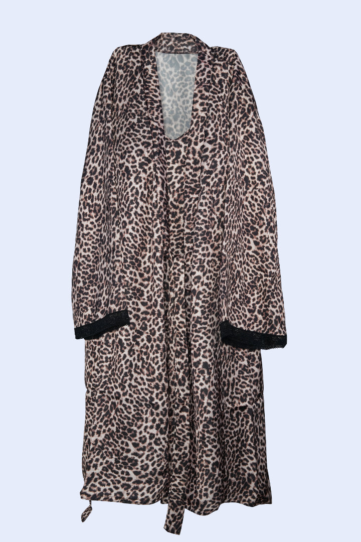 ANGELS FASHION Wild Romance Two-Piece Nightwear with Relaxed Robe and Sleek Dress AG0900-LEOPR-F11S