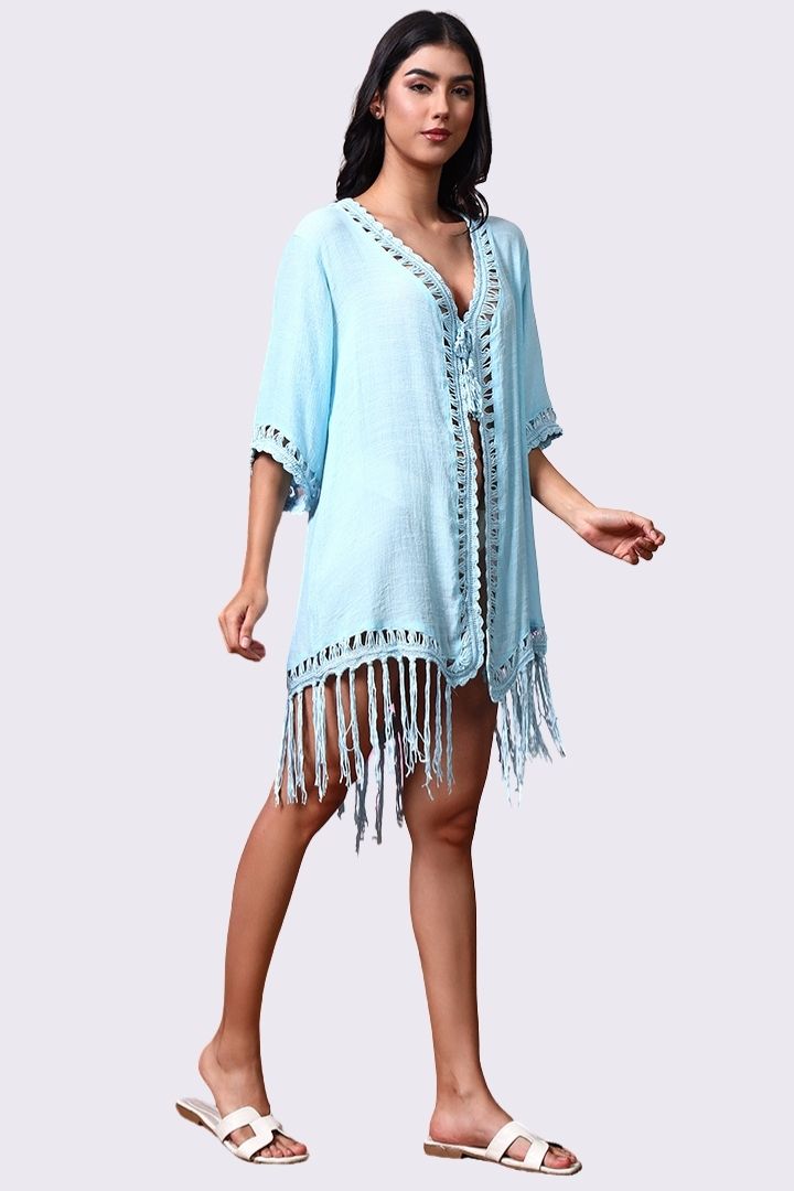 AXTZH Relaxed-Fit Beach Kimono Featuring Handcrafted Detailing and Free-Flowing Finish X0114-SBLUE-SNGA2