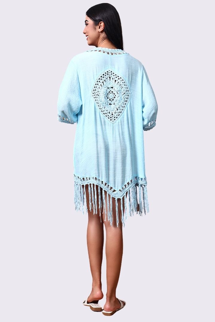 AXTZH Relaxed-Fit Beach Kimono Featuring Handcrafted Detailing and Free-Flowing Finish X0114-SBLUE-SNGA2