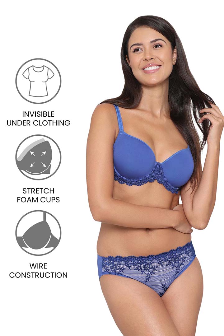 WACOAL BRA 853191 Embrace Lace Contour Padded Wired 3/4th Cup Everyday Wear Medium coverage T-Shirt Bra - Dark Blue