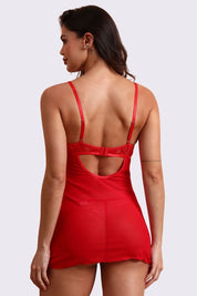 AXTZH Sensual Lace Nightwear for Women with Sheer Detailing and Elegant Cut-Out Accents X4372-RED-SF1N