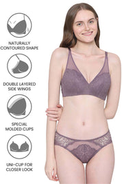 WACOAL BRA IAB317 Emma Lace Padded Non-wired 3/4th Cup Bridal Wear Medium coverage Lace Bra - Purple