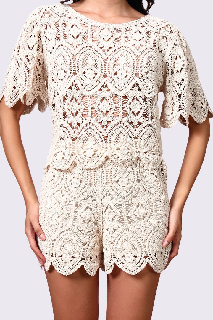 AXTZH Crochet Beachwear Top with Handcrafted Pattern and Relaxed Silhouette-X0228-BEIGE-BW1PTO