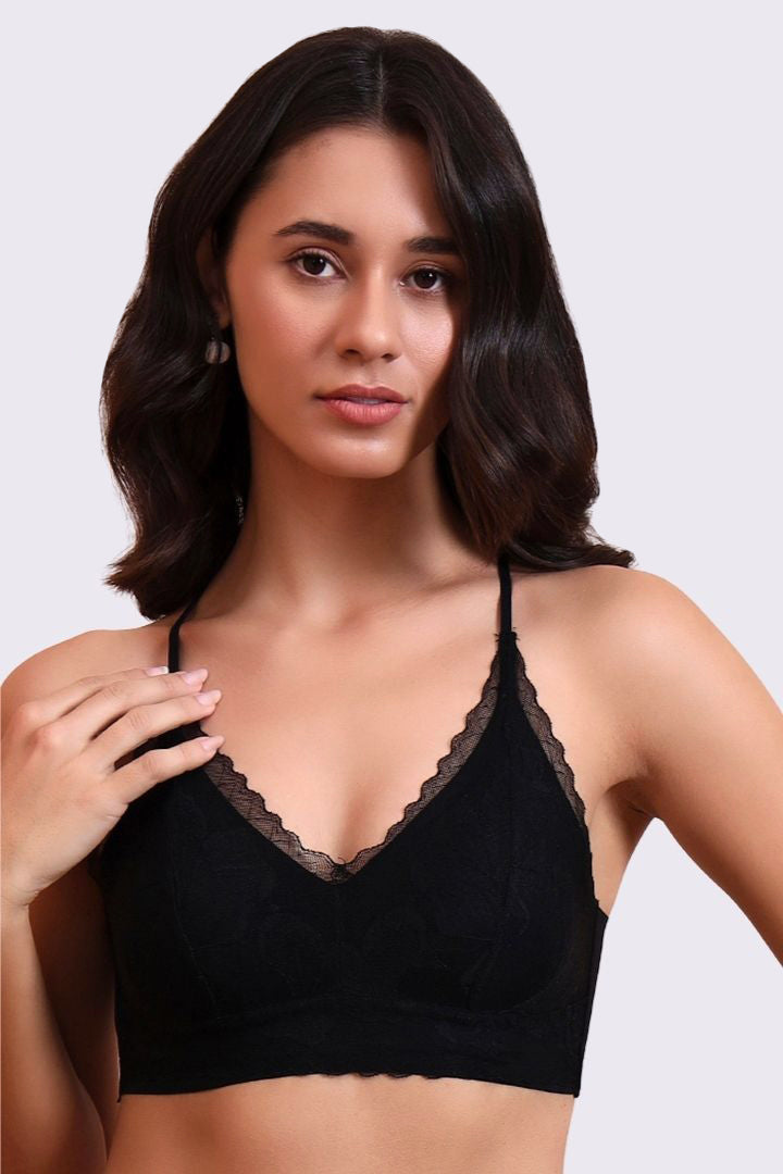 AXTZH Feminine Bralette Featuring Sheer Lace Accents and Lightweight Comfort-X5144-BLACK-CN114