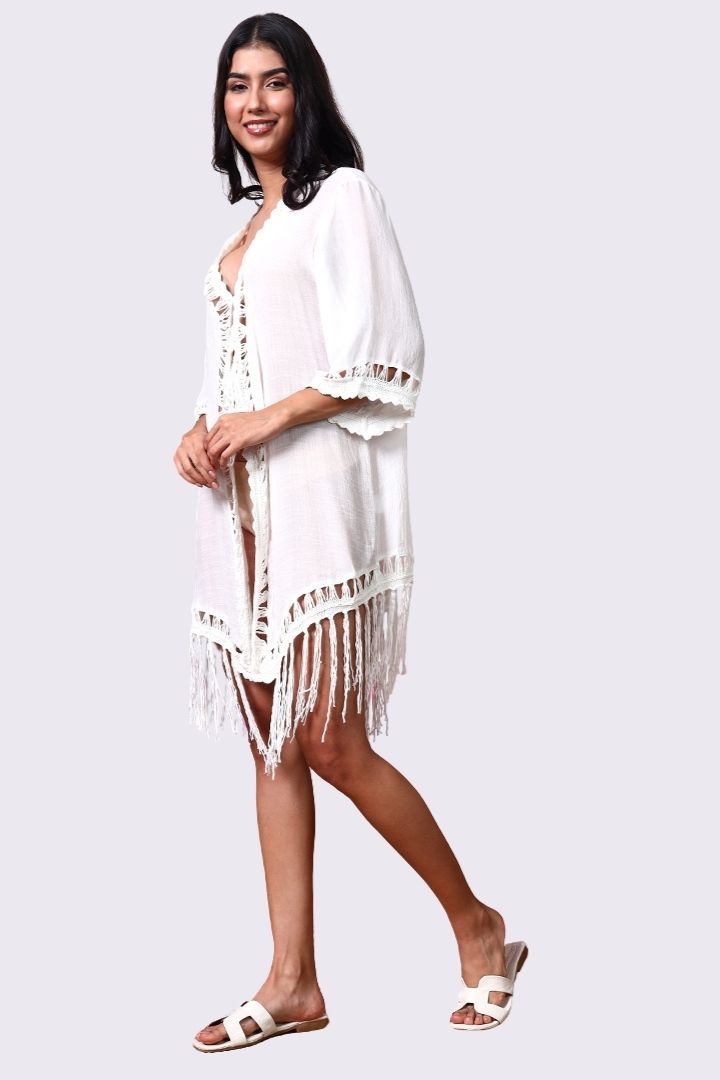 AXTZH Relaxed-Fit Beach Kimono Featuring Handcrafted Detailing and Free-Flowing Finish X0114-WHITE-SNGA2