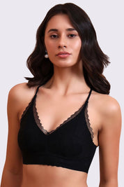 AXTZH Feminine Bralette Featuring Sheer Lace Accents and Lightweight Comfort-X5144-BLACK-CN114