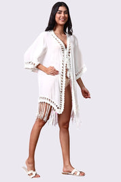 AXTZH Relaxed-Fit Beach Kimono Featuring Handcrafted Detailing and Free-Flowing Finish X0114-WHITE-SNGA2