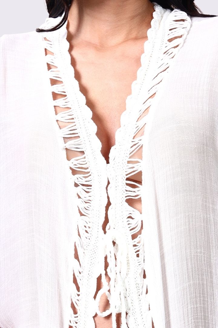 AXTZH Relaxed-Fit Beach Kimono Featuring Handcrafted Detailing and Free-Flowing Finish X0114-WHITE-SNGA2
