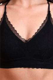 AXTZH Feminine Bralette Featuring Sheer Lace Accents and Lightweight Comfort-X5144-BLACK-CN114