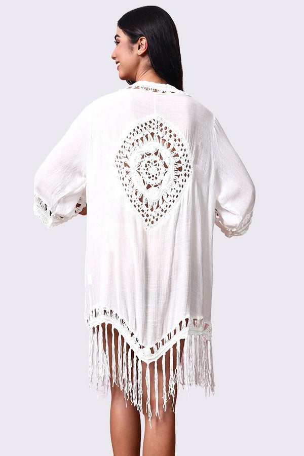 AXTZH Relaxed-Fit Beach Kimono Featuring Handcrafted Detailing and Free-Flowing Finish X0114-WHITE-SNGA2