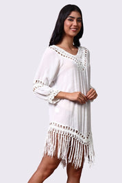AXTZH Relaxed Fit Women’s Coverup with Embroidered Neckline and Chic Details-X3840-WHITE-SNGA1