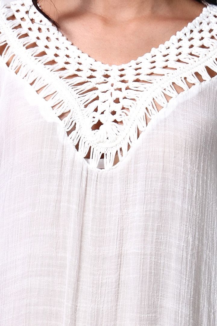AXTZH Relaxed Fit Women’s Coverup with Embroidered Neckline and Chic Details-X3840-WHITE-SNGA1