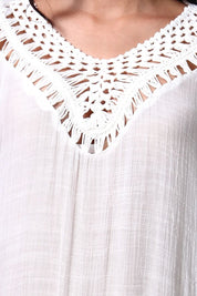 AXTZH Relaxed Fit Women’s Coverup with Embroidered Neckline and Chic Details-X3840-WHITE-SNGA1