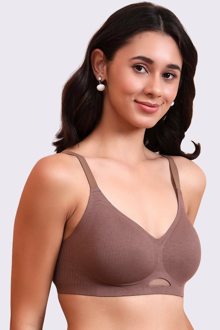 AXTZH Savvyy Women’s Everyday Bra with Soft Comfort Fit and Subtle Keyhole Detail XB3833-COFFEE-CC101