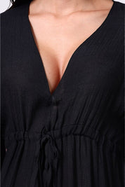 AXTZH Elegant Women’s Coverup Sarong Beachwear with Flowing Silhouette and Tie Detail-X8387-BLACK-SNGA2