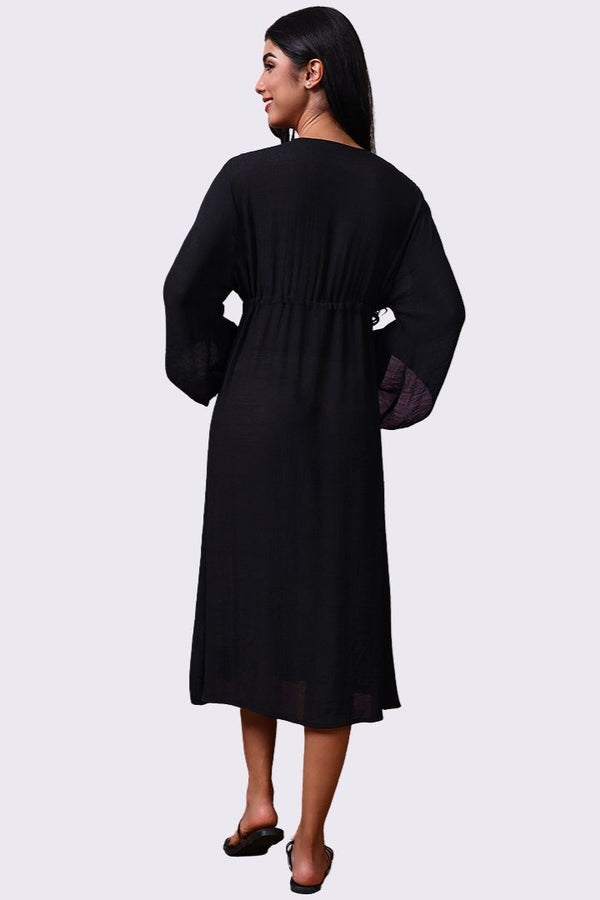 AXTZH Elegant Women’s Coverup Sarong Beachwear with Flowing Silhouette and Tie Detail-X8387-BLACK-SNGA2