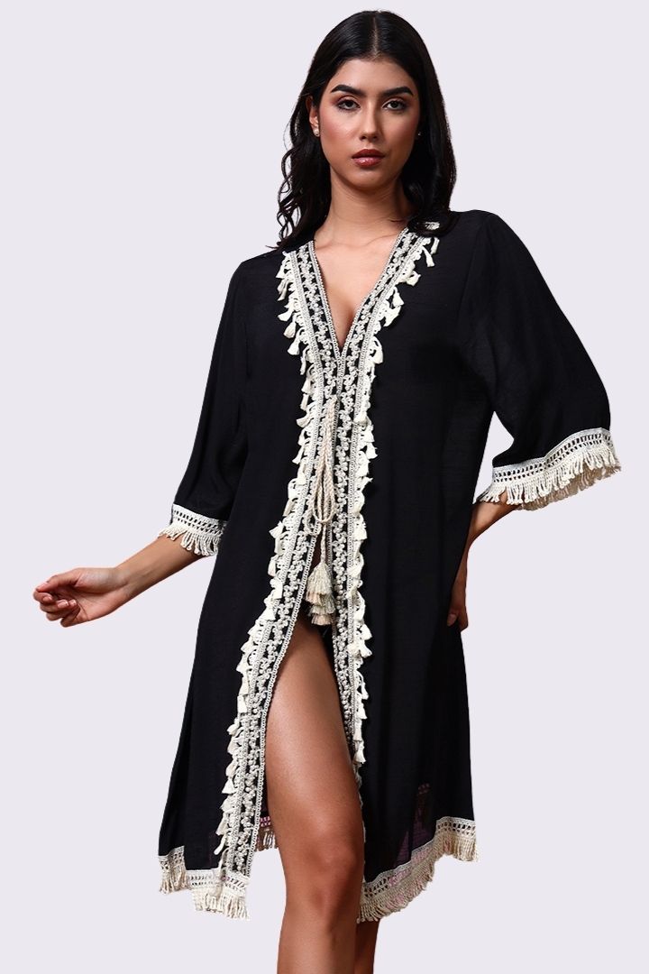 AXTZH Lightweight Resort Cover-Up Featuring Crochet Detailing and Breezy Fit X4511-BLACK-SNGA2