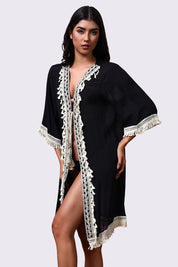 AXTZH Lightweight Resort Cover-Up Featuring Crochet Detailing and Breezy Fit X4511-BLACK-SNGA2