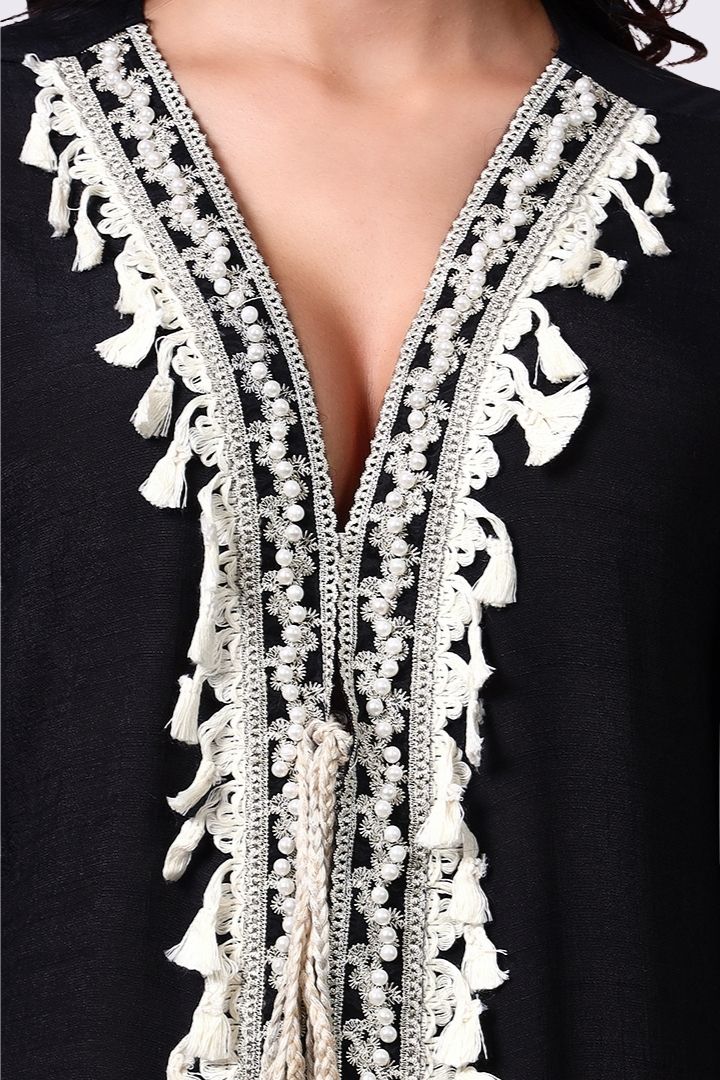 AXTZH Lightweight Resort Cover-Up Featuring Crochet Detailing and Breezy Fit X4511-BLACK-SNGA2