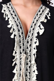 AXTZH Lightweight Resort Cover-Up Featuring Crochet Detailing and Breezy Fit X4511-BLACK-SNGA2