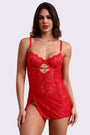 AXTZH Sensual Lace Nightwear for Women with Sheer Detailing and Elegant Cut-Out Accents X4372-RED-SF1N