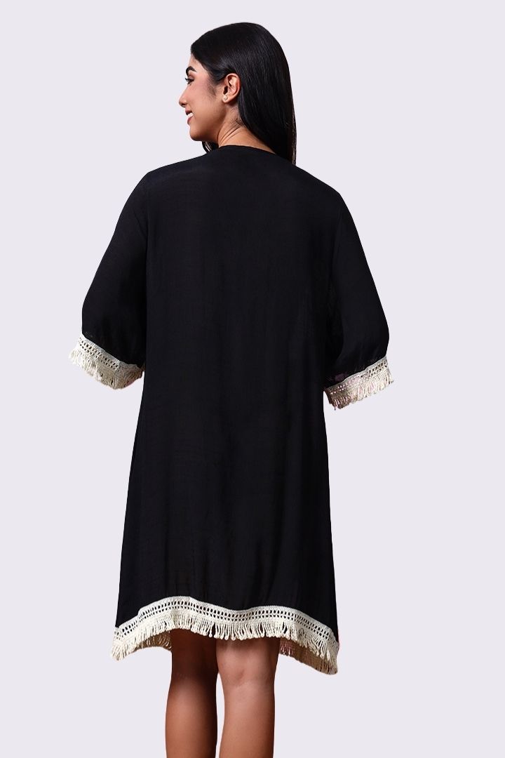 AXTZH Lightweight Resort Cover-Up Featuring Crochet Detailing and Breezy Fit X4511-BLACK-SNGA2