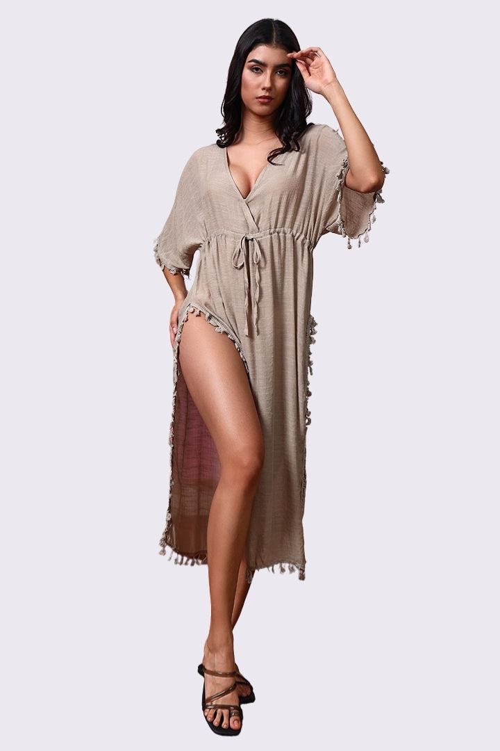 AXTZH Elegant Women’s Coverup Sarong Beachwear with Flowing Silhouette and Tie Detail-X8385-FF-SNGA1