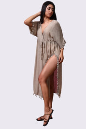 AXTZH Elegant Women’s Coverup Sarong Beachwear with Flowing Silhouette and Tie Detail-X8385-FF-SNGA1